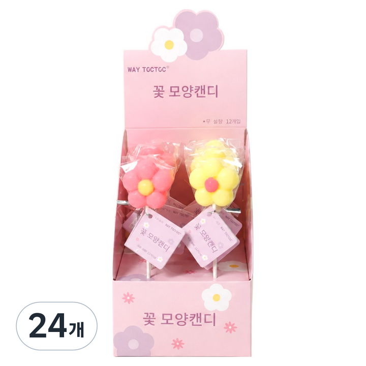 캔디마켓 웨이톡톡 꽃모양 캔디롤리팝 무설탕 수제막대사탕 딸기향, 24개, 13g