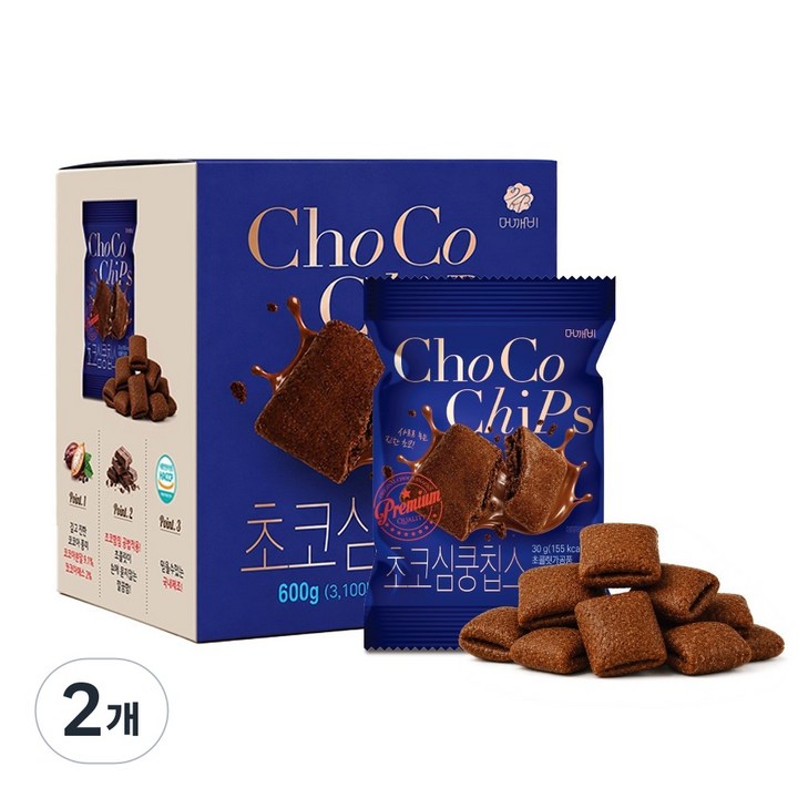 초코심쿵칩스 촉촉한 초코스낵 개별포장 대용량 간식, 2개, 600g