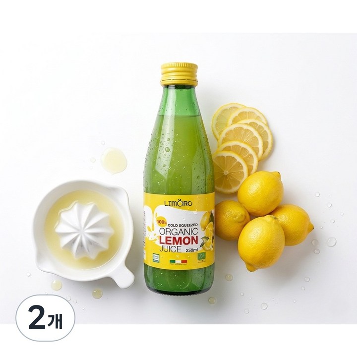 리모로 콜드 스퀴즈드 유기농 레몬 착즙 주스, 2개, 250ml