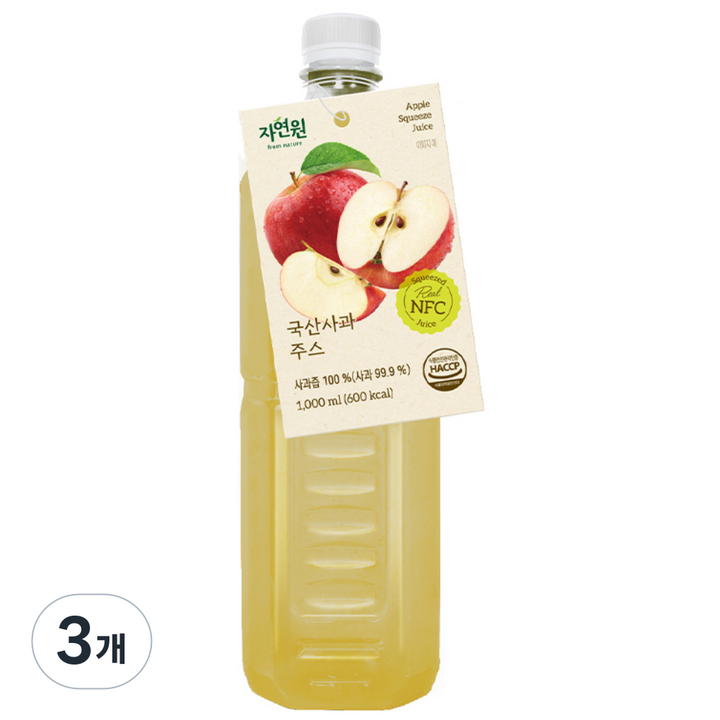 자연원 국산사과주스, 3개, 1L