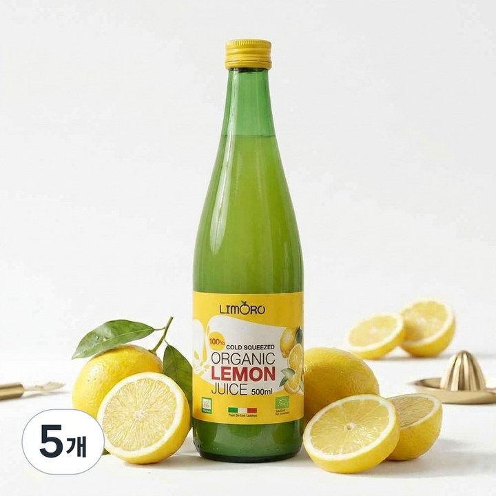 리모로 유기농 100% 레몬 착즙 주스 NFC 이탈리아산, 5개, 500ml