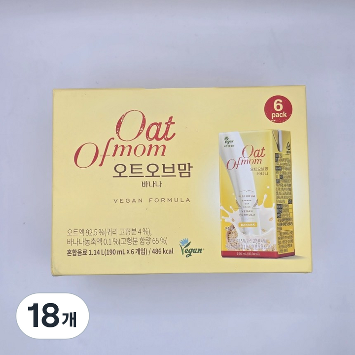 오트 오브맘 바나나 6개입, 18개, 190ml