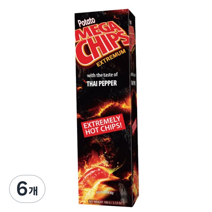 메가칩스 타이페퍼 맛 감자칩 파티 캠핑 아이들 사무실 간식 음식, 6개, 100g