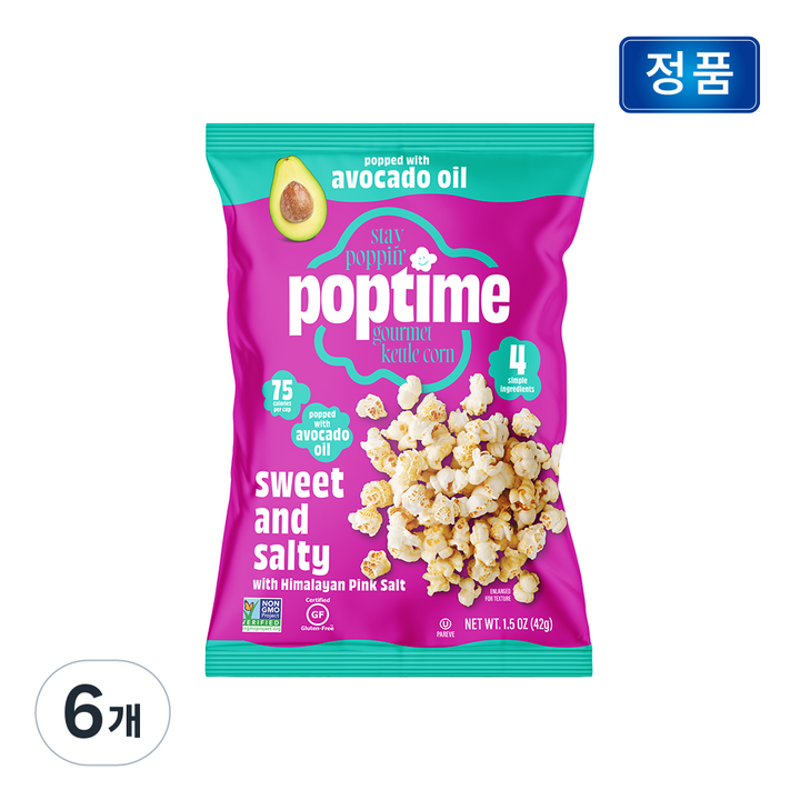 팝타임 히말라야 핑크솔트 스윗앤솔티 아보카도오일 팝콘, 6개, 42g