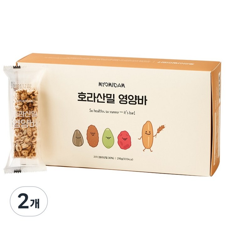 묘미담 호라산밀 영양바 단백질 에너지바 사무실간식, 2개, 216g
