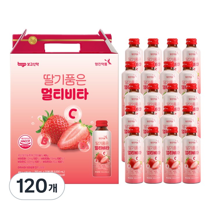 영진약품 딸기품은 멀티비타 비타민C 비타민B 액상 비타민 데일리 건강 음료 선물용, 120개, 150ml