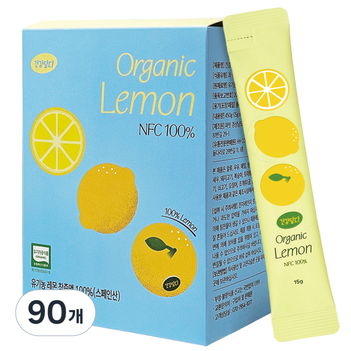 건강담다 유기농 레몬즙 레몬수 레몬스틱, 90개, 15ml
