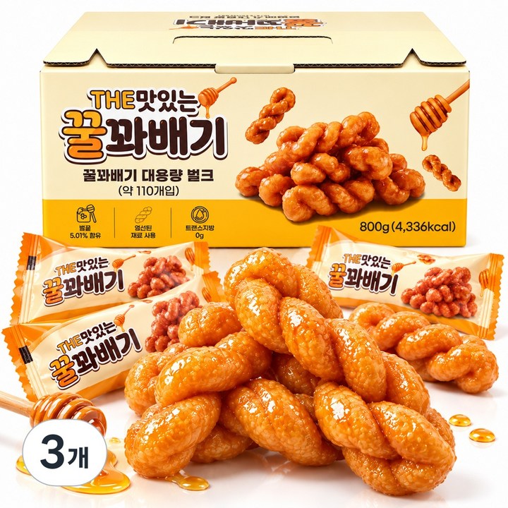 THE 맛있는 꿀꽈배기 오리지날 110여개입 대용량, 3개, 800g