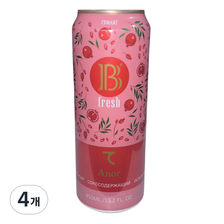 B FRESH POMEGRANATE DRINK 비프레쉬 석류맛 음료, 4개, 450ml
