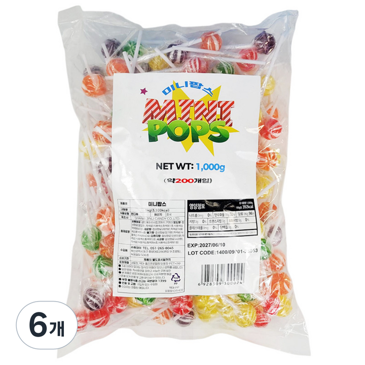 투데이 미니팝스 막대사탕, 6개, 1kg