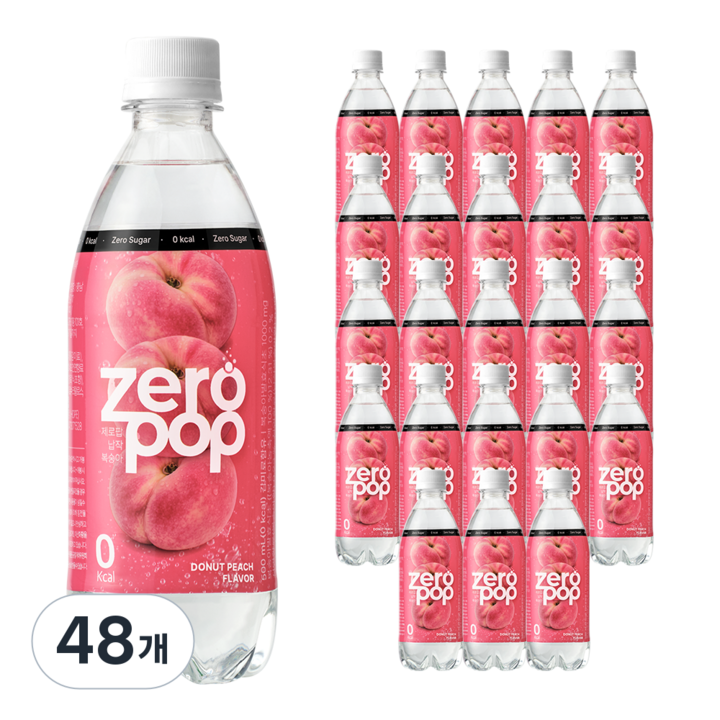 잇더핏 제로팝 납작복숭아맛 애사비소다 제로 탄산음료, 48개, 500ml