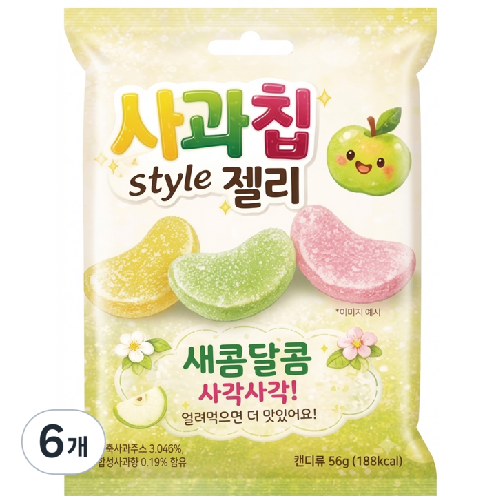 선우글로벌 사과칩 스타일 젤리, 6개, 56g