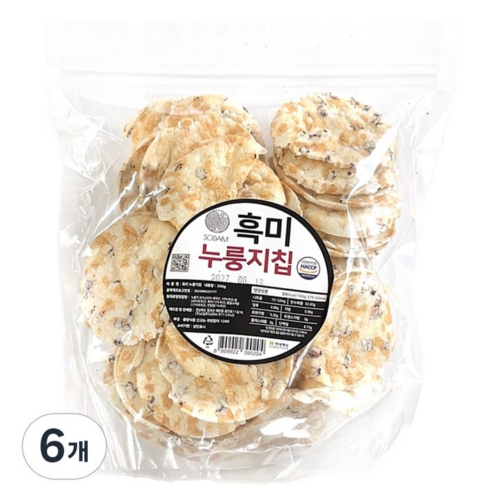 고소한 흑미 누룽지칩 건강식 다이어트 간식, 6개, 200g