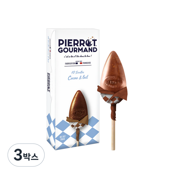 [피에로구르망] 밀크코코아맛 롤리팝 프랑스 명품 사탕 캔디 롤리팝 막대사탕 (피에르구르망), 130g, 3박스