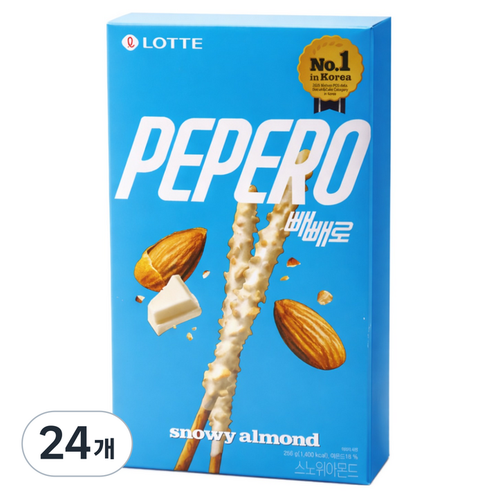 롯데 빼빼로 스노위 아몬드, 32g, 24개