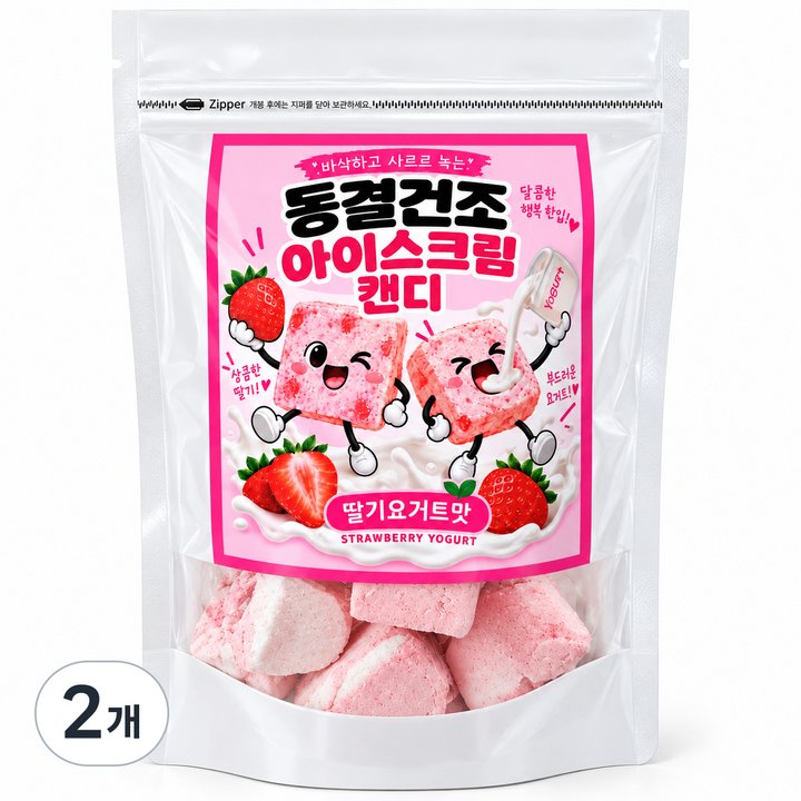 해진유통 동결건조 아이스크림 딸기요거트 캔디, 2개, 80g