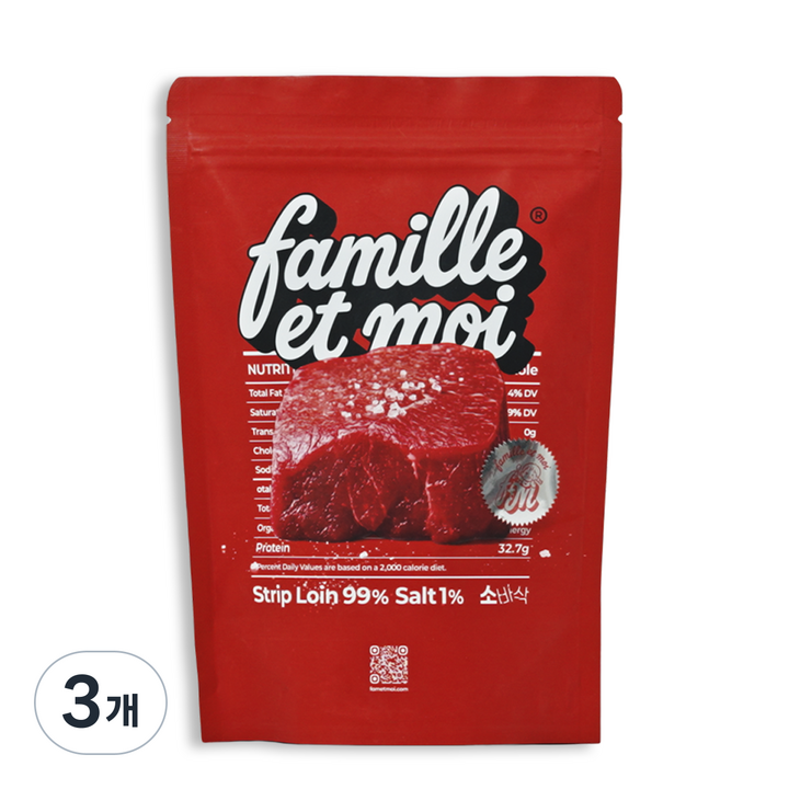 파밀레모아 소바삭 스테이크칩 어린이 아이간식 비프칩 소고기칩 육포, 40g, 3개