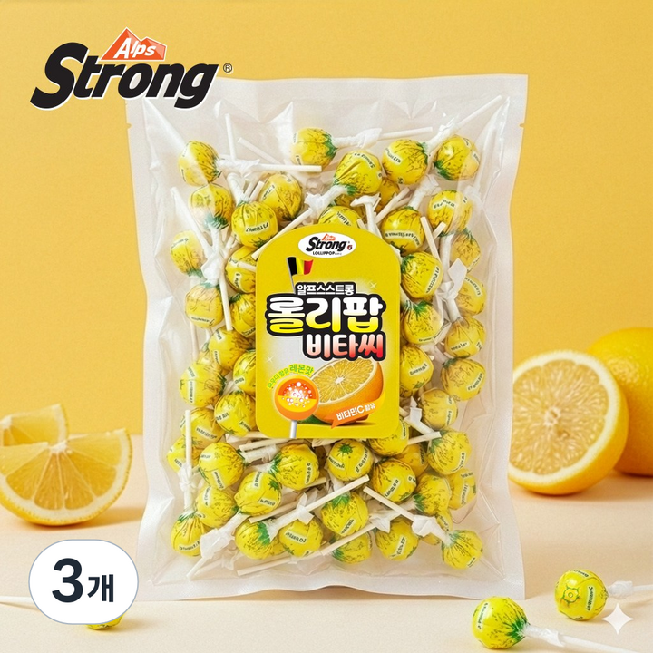 알프스스트롱 롤리팝비타씨 대용량 레몬맛 막대 사탕 약100개입, 3개, 1kg