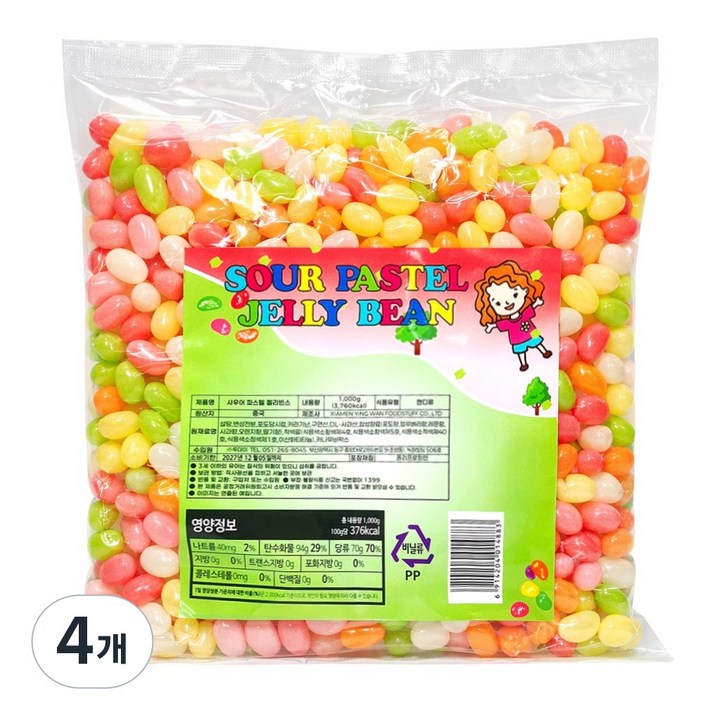 사우어 파스텔 젤리빈, 4개, 1kg