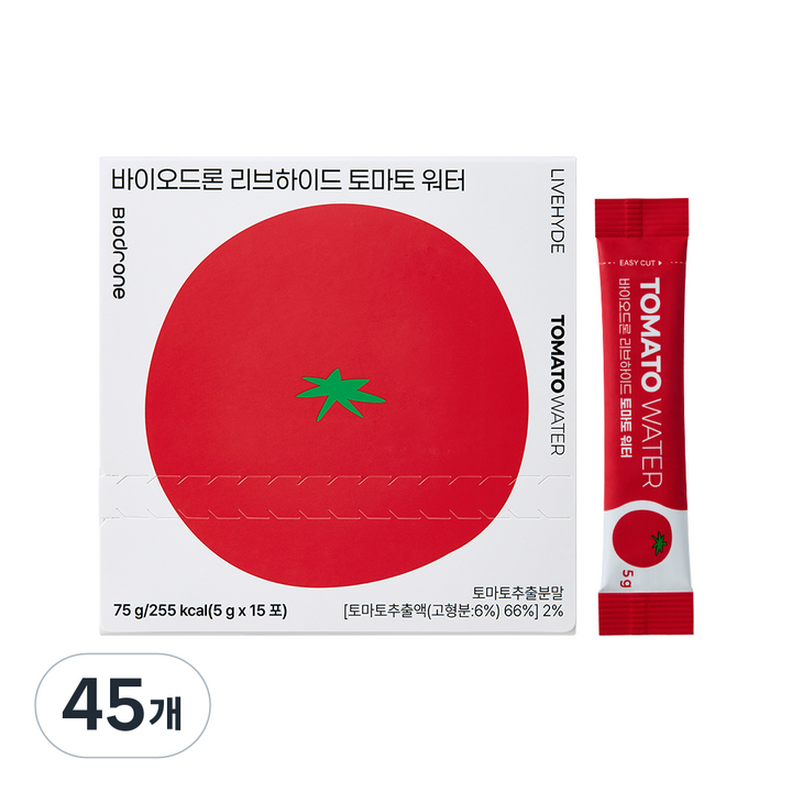 바이오드론 리브하이드 제로슈가 제로카페인 토마토워터 전해질음료, 45개, 5g