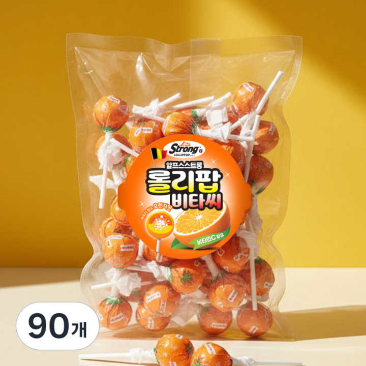 알프스스트롱 롤리팝 비타씨 막대사탕 오렌지맛, 10g, 90개