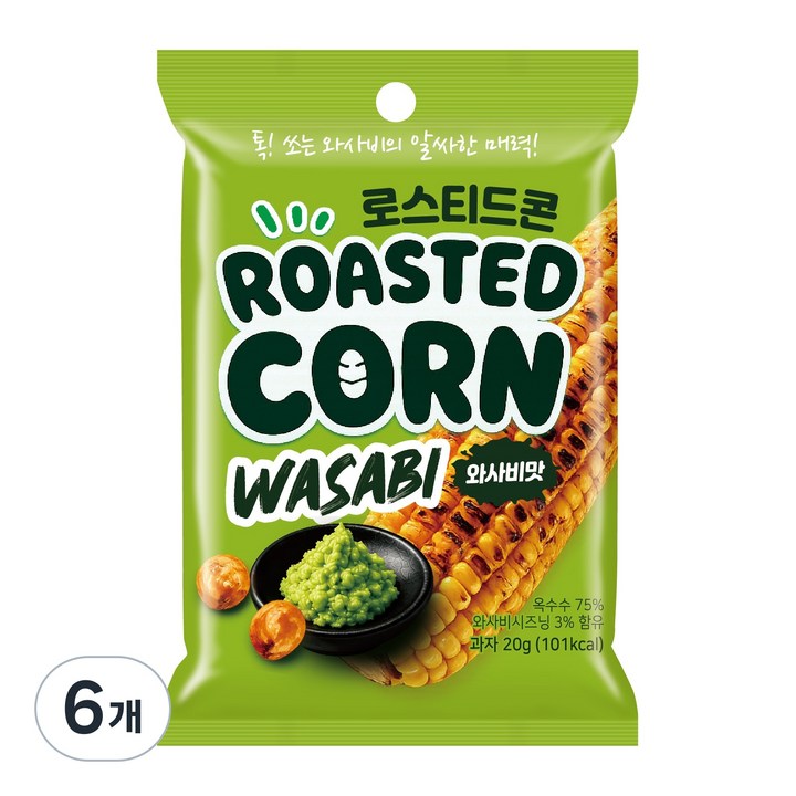 선우글로벌 로스티드콘 와사비맛, 6개, 20g
