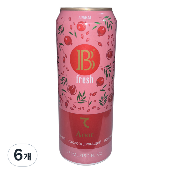 B FRESH POMEGRANATE DRINK 비프레쉬 석류맛 음료, 6개, 450ml