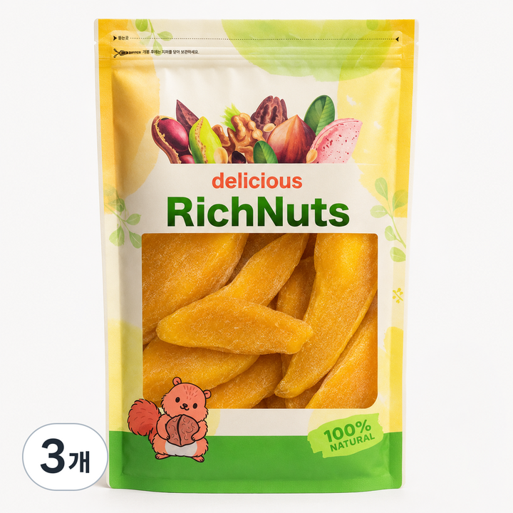 리치너츠 건망고 슬라이스 95%, 3개, 500g
