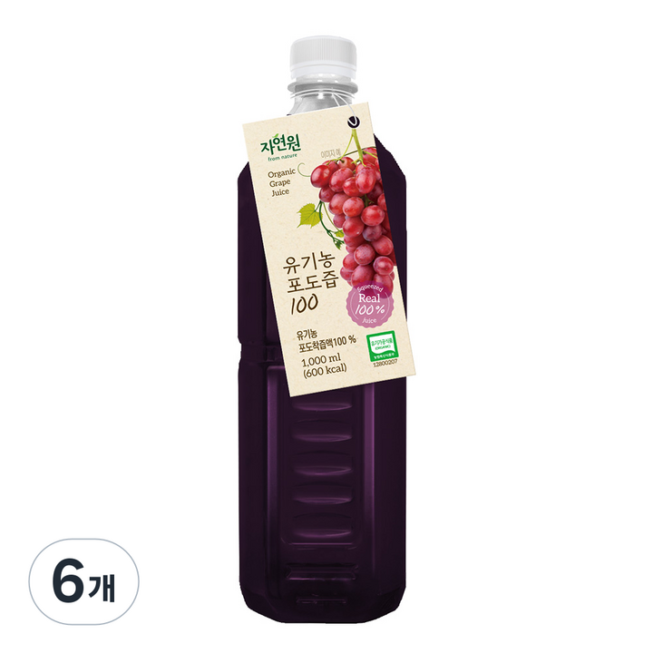 자연원 유기농 포도착즙주스, 6개, 1L
