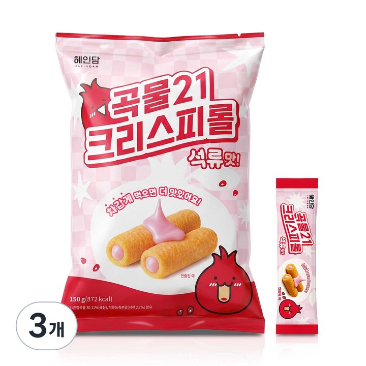 혜인담 곡물21 크리스피롤 석류맛 / 국내산 곡물로 구워만든 영양간식, 3개, 150g