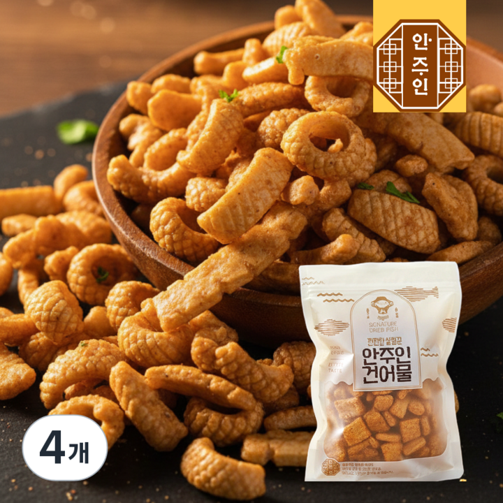단짠 오징어칩 오징어맛칩 소량 기본 안주 주전부리, 4개, 120g