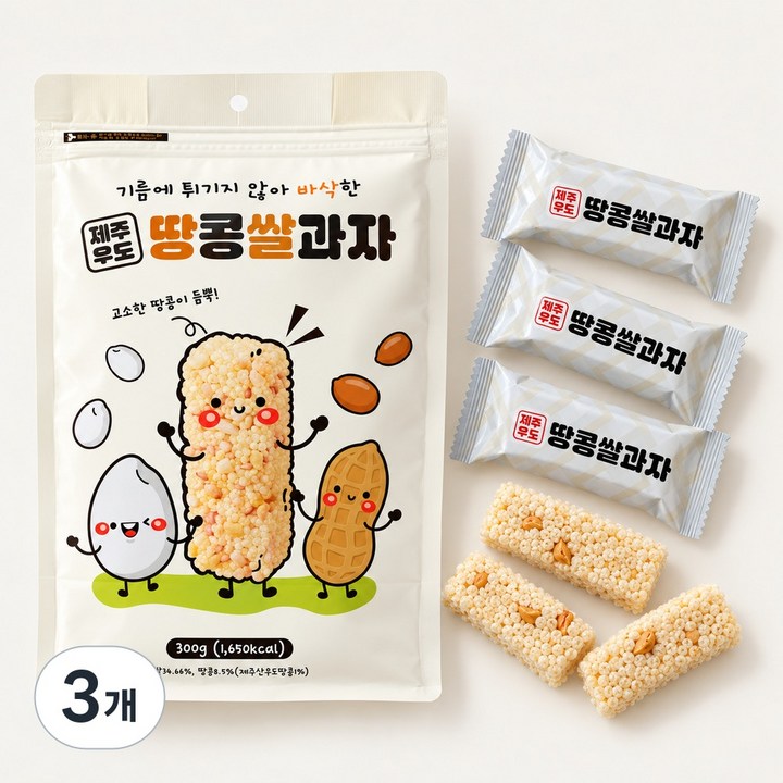 델리쿡 제주 고소한 우도땅콩 쌀과자, 3개, 300g