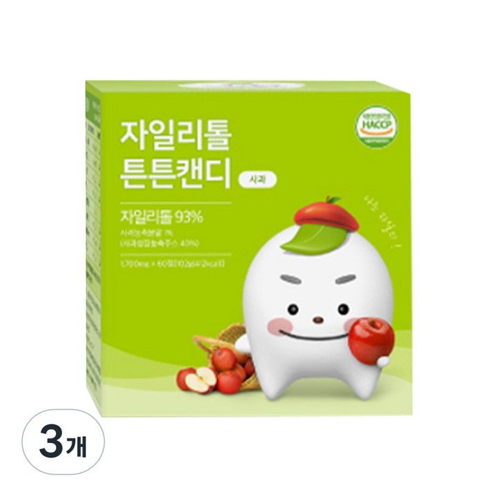국내생산 자일리톨 충치예방 튼튼캔디 사과맛, 102g, 3개