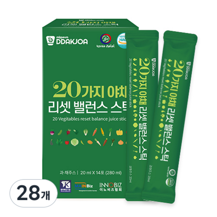 DDAKJOA 20가지 야채 리셋 밸런스 스틱, 28개, 20ml