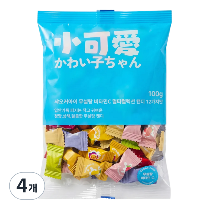 샤오커아이 민트향 무설탕 비타민C 믹스 과일사탕, 100g, 4개