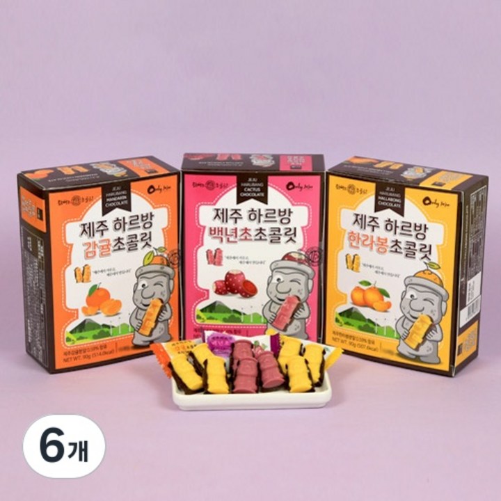 제주도 하르방초콜릿 감귤 한라봉 백년초 제주기념품 선물, 78g, 6개