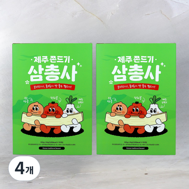 제주 삼총사 쫀드기 한라봉 우도땅콩 초당옥수수 제주 기념품 선물, 4개, 300g