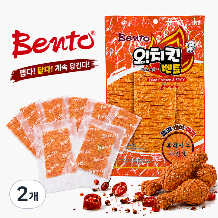 벤토 오치킨 후라이드치킨맛 쫄깃 바삭 매콤 대용량 (5g X 8개), 2개, 40g