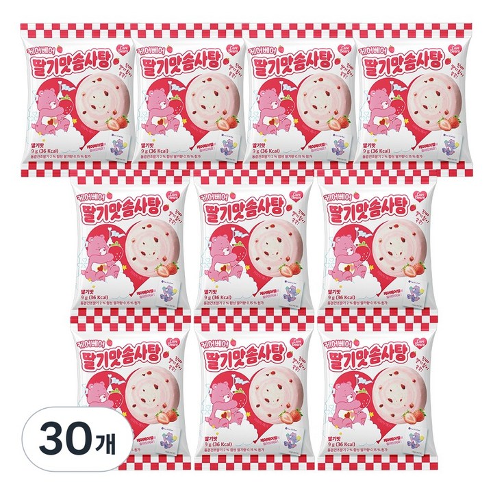 딸기맛 솜사탕 케어베어 띠부씰 스티커, 30개, 9g