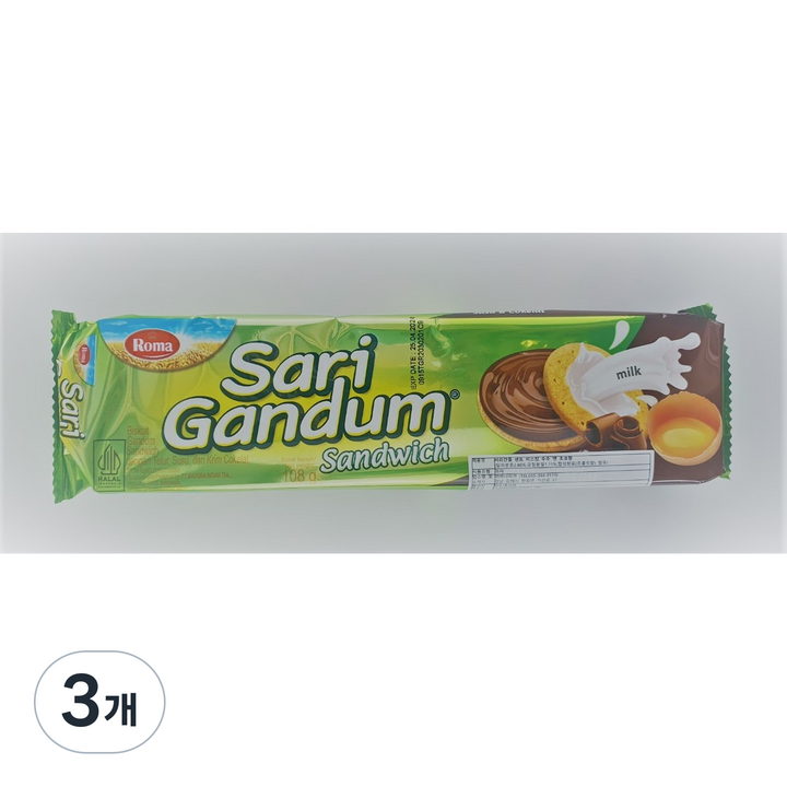 킹푸드 인도네시아 사리간둠 샌드 비스킷 수수 앤 초코향108g Indonesian Sarigandum Sand Biscuit Sausage and Choco Scent, 108g, 3개