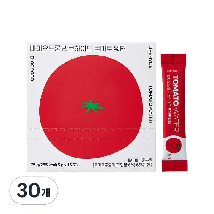 바이오드론 리브하이드 제로슈가 제로카페인 토마토워터 전해질음료, 30개, 5g