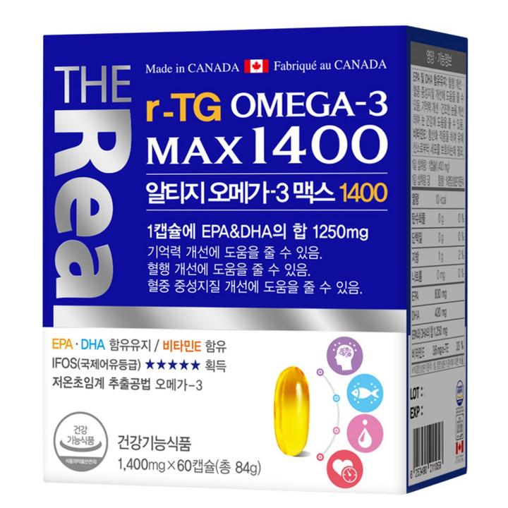 더리얼 알티지 오메가3 맥스1400 60정, 1개