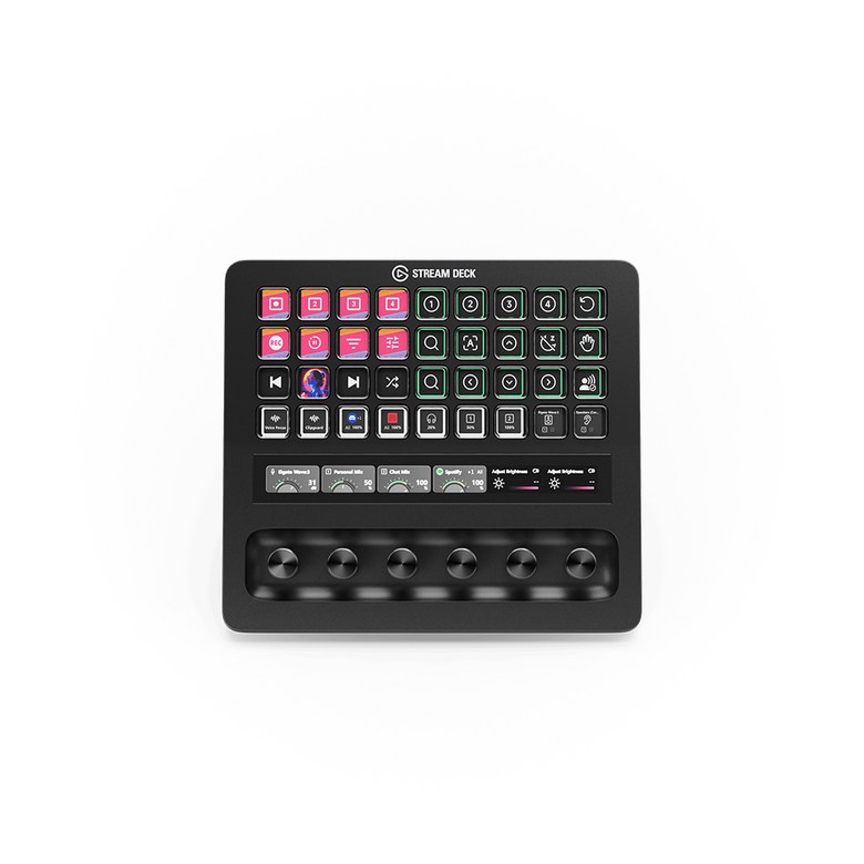 Stream Deck + XL 정면, 36개 LCD 버튼과 6개 다이얼