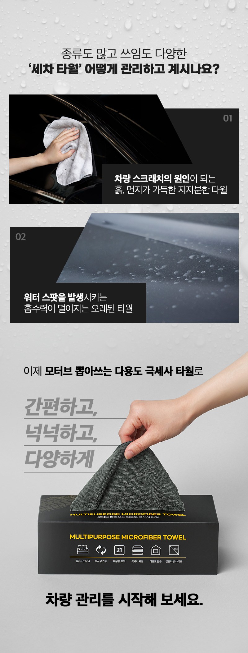 Moteobeu Charyangyong Ppopasseu Dayong Geuk Set Sa Ta 21 p, Geure , 1 Pack (모터브 차량용 뽑아쓰는 다용도 극세사 타월 21p, 그레이, 1개)