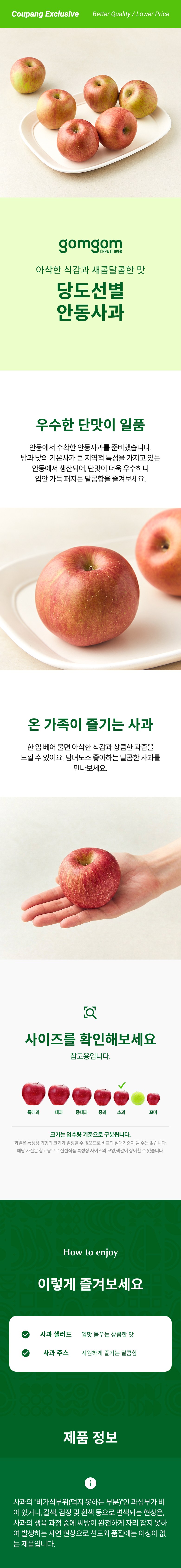 GuamPick Sweetness Seonbyeol Andong Apple , 1 kg( So ), 1 Pack (곰곰 당도선별 안동사과, 1kg(소과), 1개)