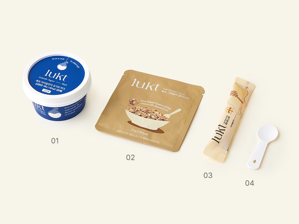 Rukteu Aseulrandik Yogurt Ttikeu 100 g + Heoni Stick 15 g + Geuraenolra Keulreoseuteo 25 g, 140 g, 1 Set (룩트 아이슬란딕 요거트 띠크 100g + 허니스틱 15g + 그래놀라 클러스터 25g, 140g, 1세트)