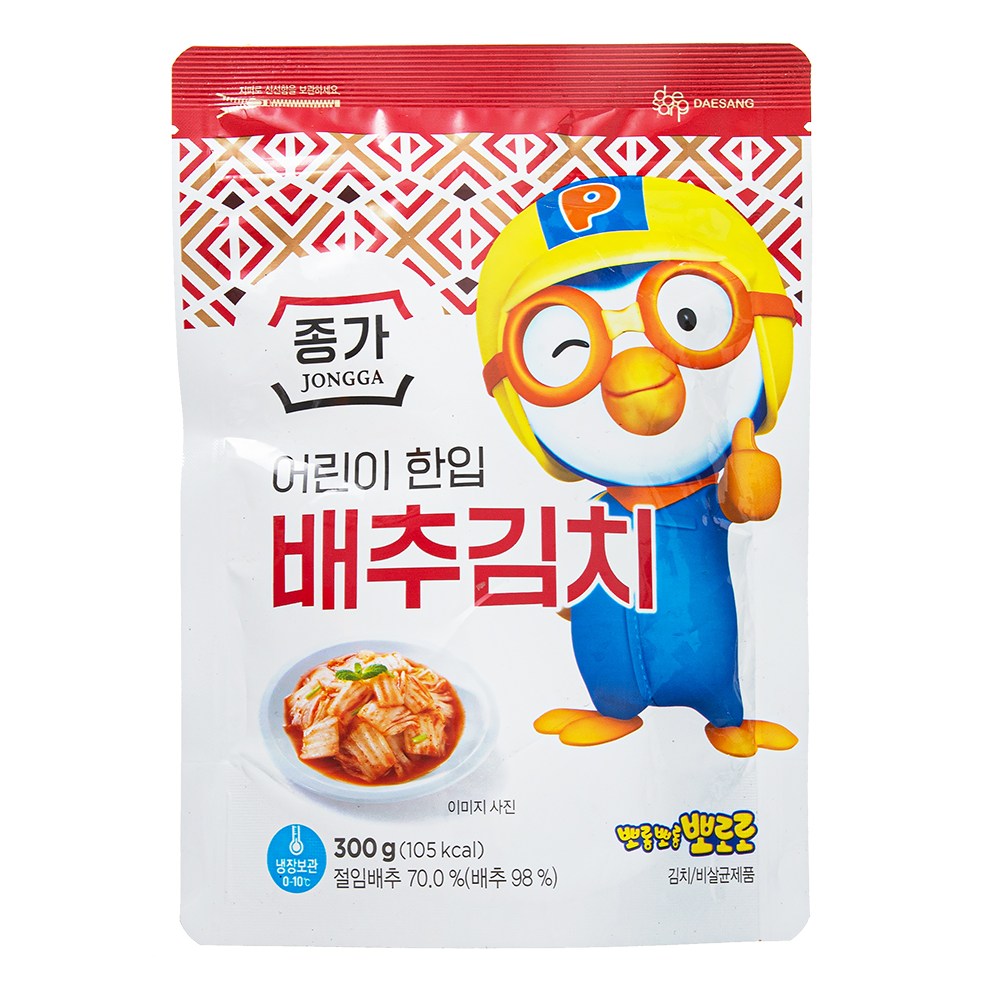 Jongga Kids Pack Pear Chu Kimchi 300 g, 1 Pack (종가 어린이 한입 배추김치 300g, 1개)