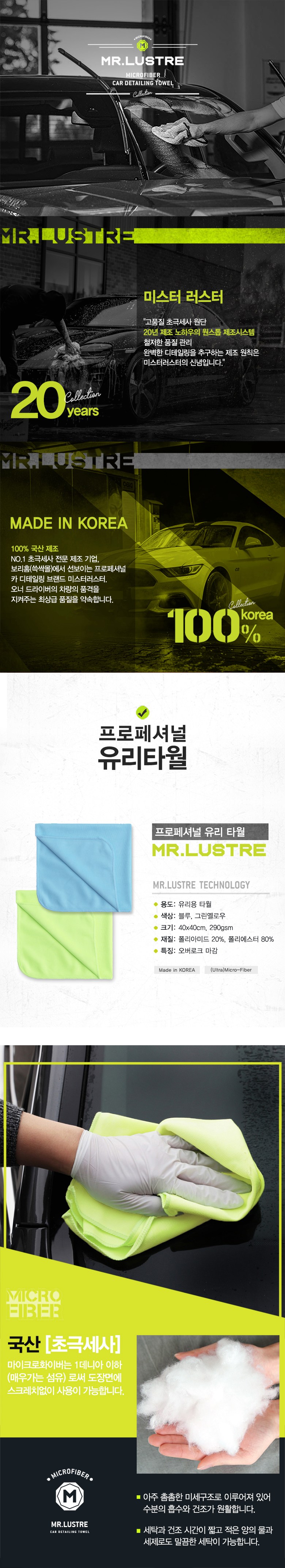 Miseuteoreoseuteo Peupesyeoneol Yuri Set Cha Ta 40 x 40 cm, Blue , 3 Pack (미스터러스터 프로페셔널 유리 세차 타월 40 x 40 cm, 블루, 3개)