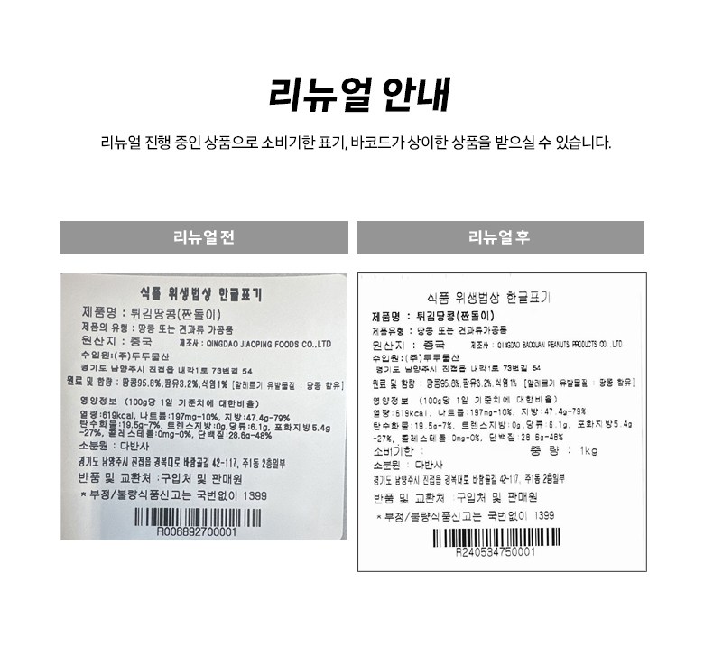 Dabansa Twigimttangkong , 1 kg, 1 Pack (다반사 튀김땅콩, 1kg, 1개)