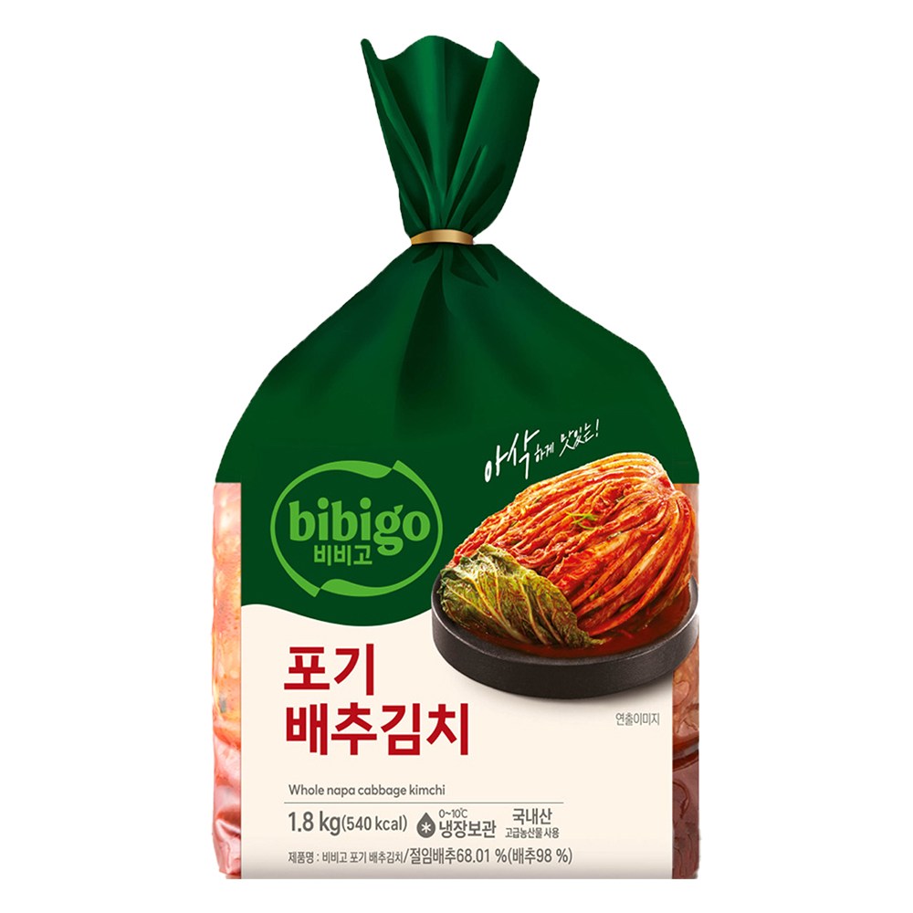 Bibigo Packets Gi Pear Chu Kimchi , 1.8 kg, 1 Pack (비비고 포기 배추김치, 1.8kg, 1개)